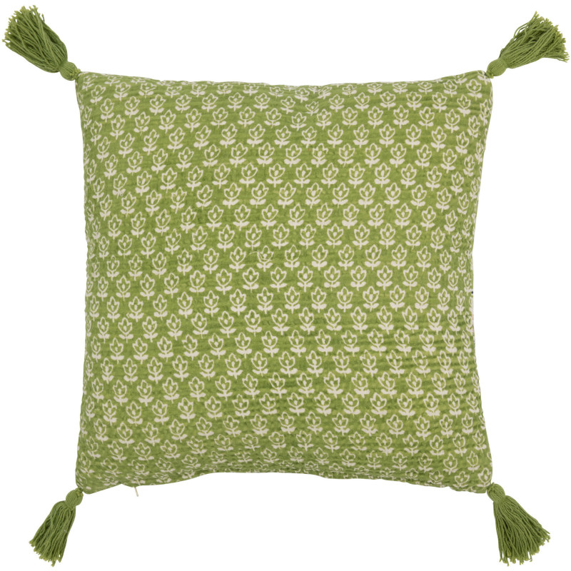 Coussin Carré 45x45 Patchwork en Coton Vert avec pompons Motif fleurs Patchyno - 3