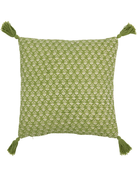 Coussin Carré 45x45 Patchwork en Coton Vert avec pompons Motif fleurs Patchyno - 3