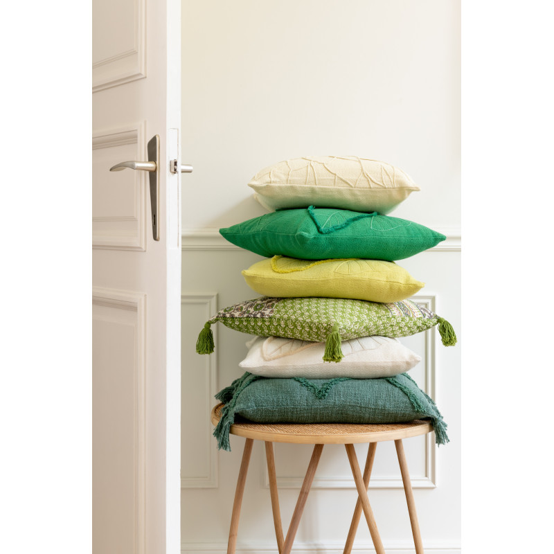 Coussin Carré 45x45 Patchwork en Coton Vert avec pompons Motif fleurs Patchyno - 6