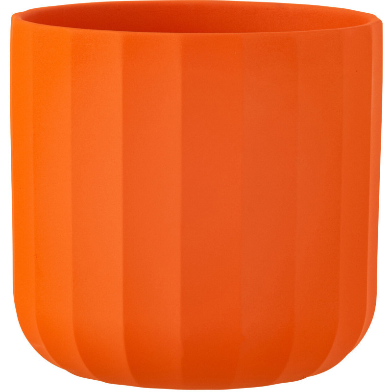 Cache-pot Rond Diamètre 18 cm en Céramique Orange Motif stries Summer - 1