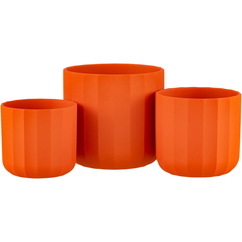 Cache-pot Rond Diamètre 18 cm en Céramique Orange Motif stries Summer - 3