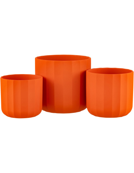 Cache-pot Rond Diamètre 18 cm en Céramique Orange Motif stries Summer - 3