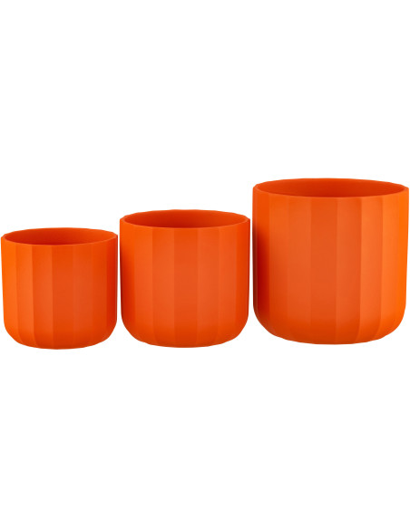Cache-pot Rond Diamètre 18 cm en Céramique Orange Motif stries Summer - 4