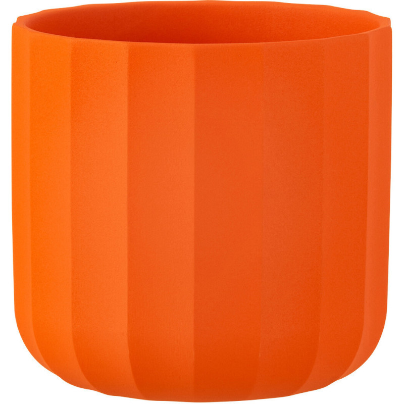 Cache-pot Rond Diamètre 15 cm en Céramique Orange Motif stries Summer - 1