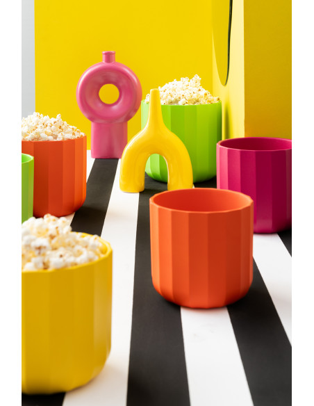 Cache-pot Rond Diamètre 15 cm en Céramique Orange Motif stries Summer - 2