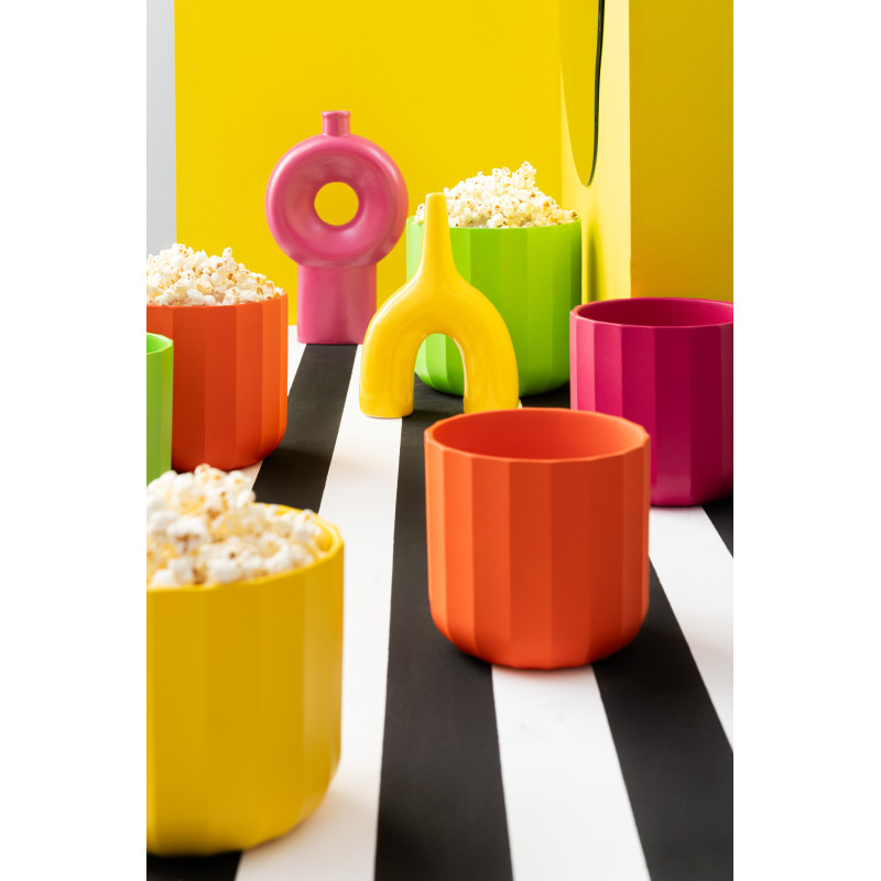 Cache-pot Rond Diamètre 18 cm en Céramique Jaune Motif stries Summer - 2