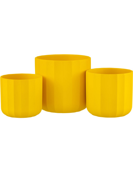 Cache-pot Rond Diamètre 18 cm en Céramique Jaune Motif stries Summer - 3