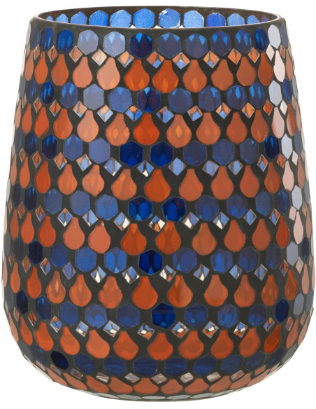 Photophore Ovale Diamètre 17 cm en Verre Bleu Orange Effet mosaïque Motif gouttes Pectino - 1