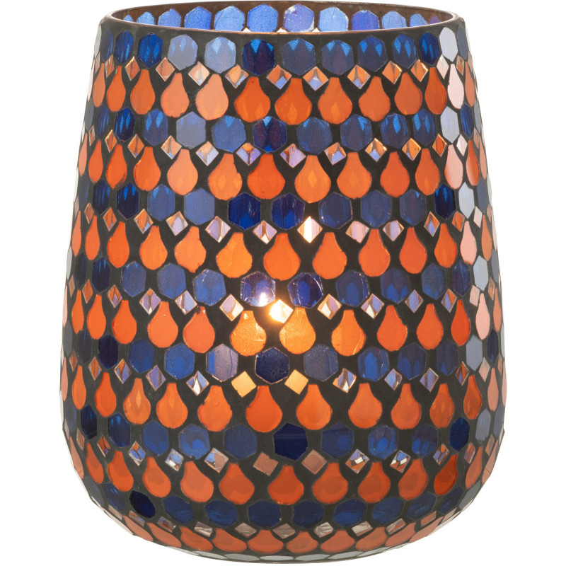 Photophore Ovale Diamètre 17 cm en Verre Bleu Orange Effet mosaïque Motif gouttes Pectino - 3