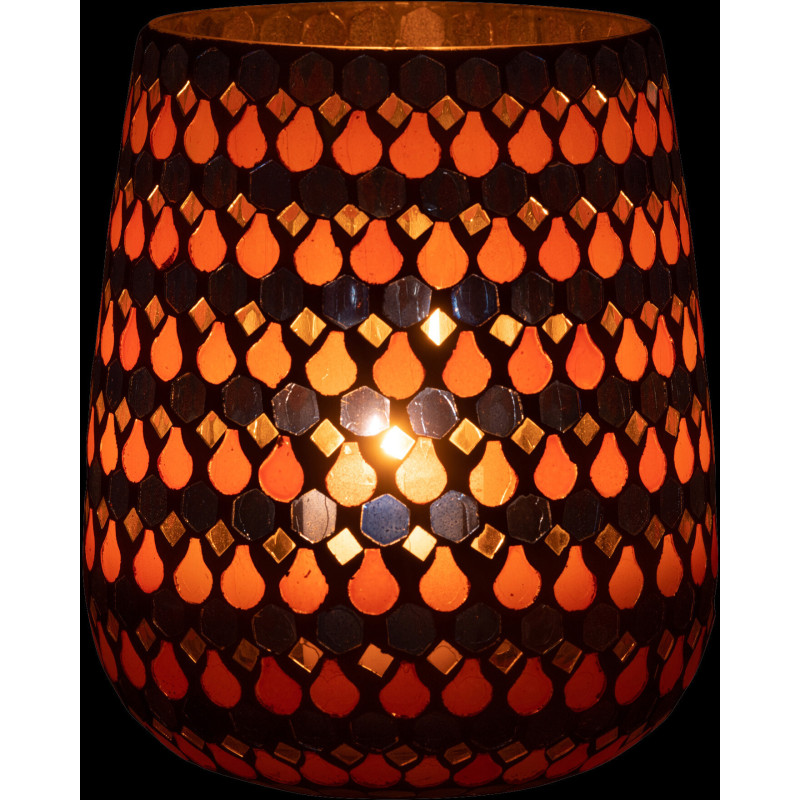 Photophore Ovale Diamètre 17 cm en Verre Bleu Orange Effet mosaïque Motif gouttes Pectino - 4