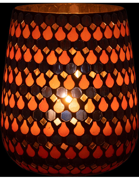 Photophore Ovale Diamètre 17 cm en Verre Bleu Orange Effet mosaïque Motif gouttes Pectino - 4