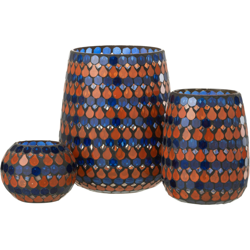 Photophore Ovale Diamètre 17 cm en Verre Bleu Orange Effet mosaïque Motif gouttes Pectino - 5