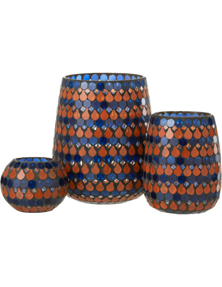 Photophore Ovale Diamètre 17 cm en Verre Bleu Orange Effet mosaïque Motif gouttes Pectino - 5