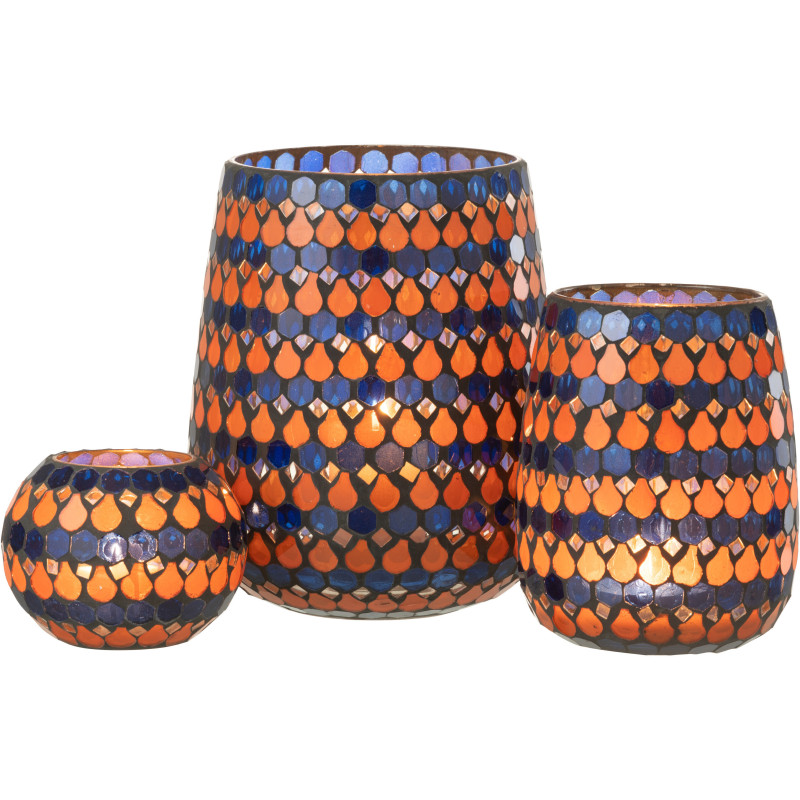 Photophore Ovale Diamètre 17 cm en Verre Bleu Orange Effet mosaïque Motif gouttes Pectino - 6