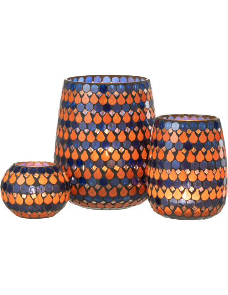 Photophore Ovale Diamètre 17 cm en Verre Bleu Orange Effet mosaïque Motif gouttes Pectino - 6