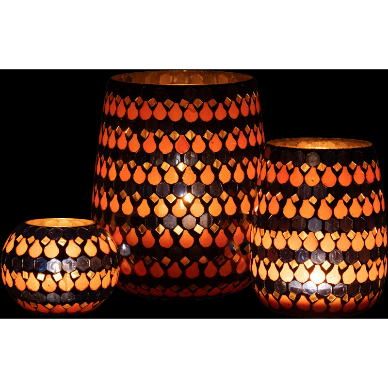 Photophore Ovale Diamètre 17 cm en Verre Bleu Orange Effet mosaïque Motif gouttes Pectino - 7