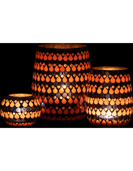 Photophore Ovale Diamètre 17 cm en Verre Bleu Orange Effet mosaïque Motif gouttes Pectino - 7