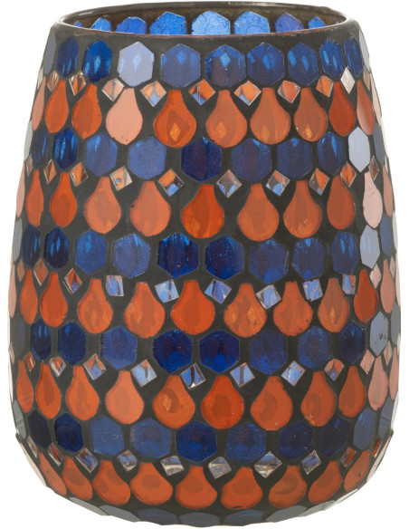 Photophore Ovale Diamètre 12 cm en Verre Bleu Orange Effet mosaïque Motif gouttes Pectino - 1