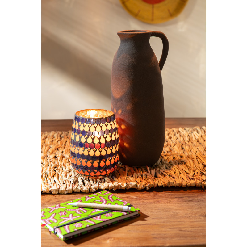 Photophore Ovale Diamètre 12 cm en Verre Bleu Orange Effet mosaïque Motif gouttes Pectino - 7