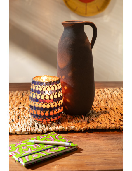 Photophore Ovale Diamètre 12 cm en Verre Bleu Orange Effet mosaïque Motif gouttes Pectino - 7