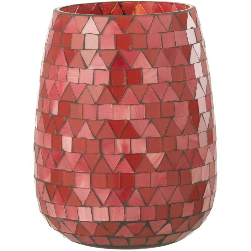 Photophore Ovale Diamètre 12 cm en Verre Rouge Rose Effet mosaïque Motif triangles Volubi - 1