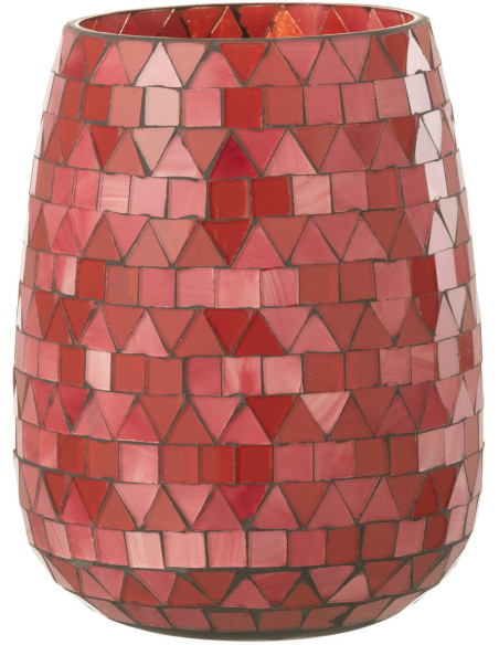 Photophore Ovale Diamètre 12 cm en Verre Rouge Rose Effet mosaïque Motif triangles Volubi - 1