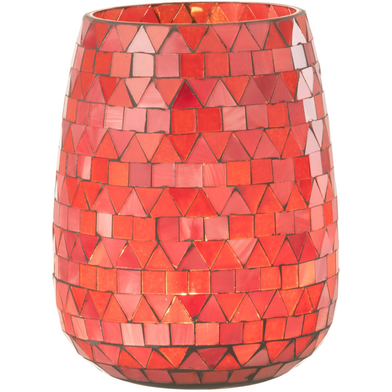Photophore Ovale Diamètre 12 cm en Verre Rouge Rose Effet mosaïque Motif triangles Volubi - 3