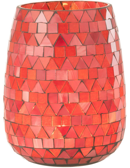 Photophore Ovale Diamètre 12 cm en Verre Rouge Rose Effet mosaïque Motif triangles Volubi - 3