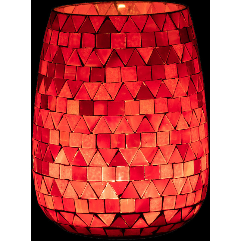 Photophore Ovale Diamètre 12 cm en Verre Rouge Rose Effet mosaïque Motif triangles Volubi - 4