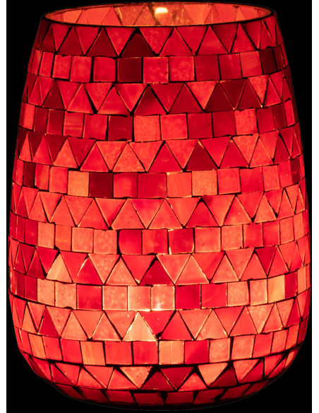 Photophore Ovale Diamètre 12 cm en Verre Rouge Rose Effet mosaïque Motif triangles Volubi - 4