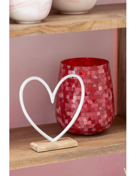 Photophore Ovale Diamètre 12 cm en Verre Rouge Rose Effet mosaïque Motif triangles Volubi - 5