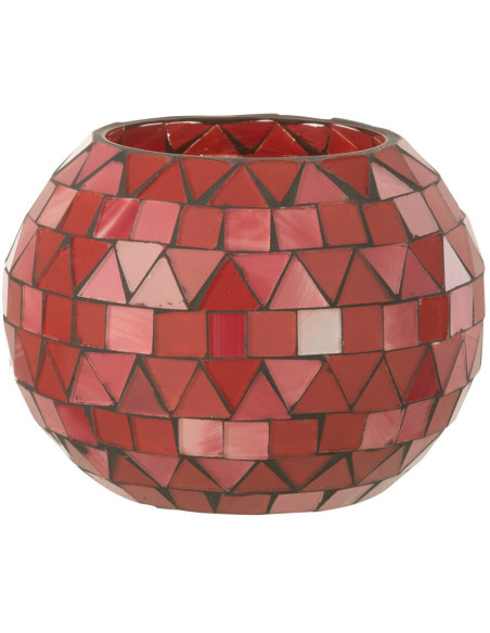Photophore Rond Diamètre 10 cm en Verre Rouge Rose Effet mosaïque Motif triangles Volubi - 1