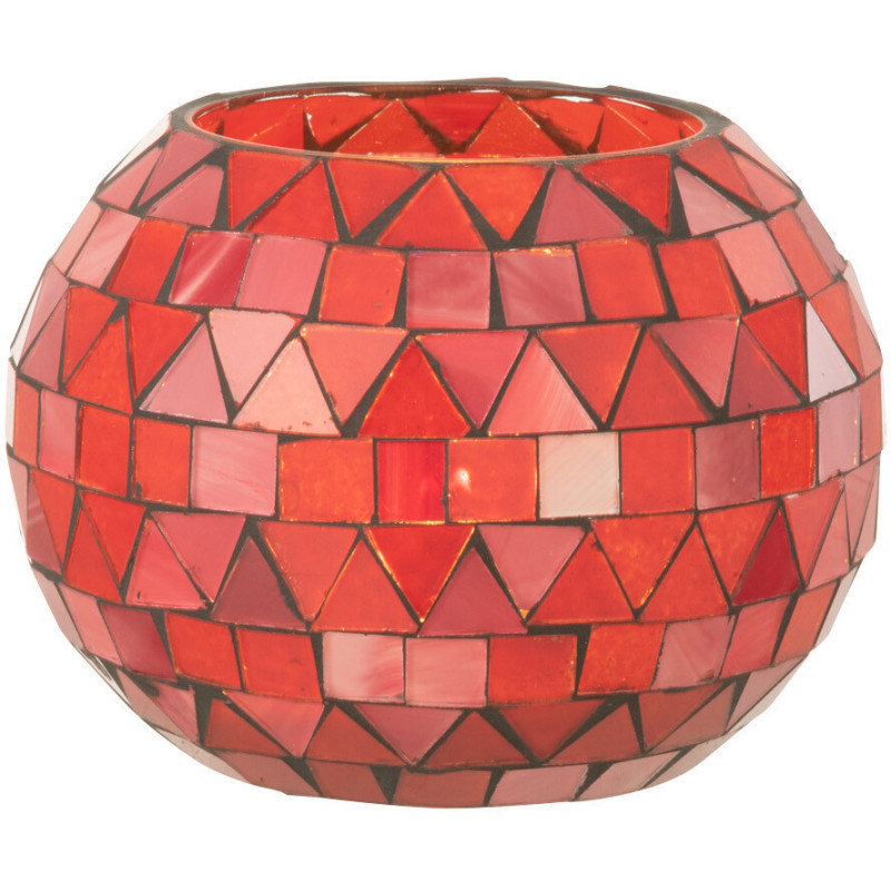 Photophore Rond Diamètre 10 cm en Verre Rouge Rose Effet mosaïque Motif triangles Volubi - 3