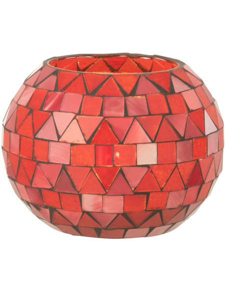 Photophore Rond Diamètre 10 cm en Verre Rouge Rose Effet mosaïque Motif triangles Volubi - 3