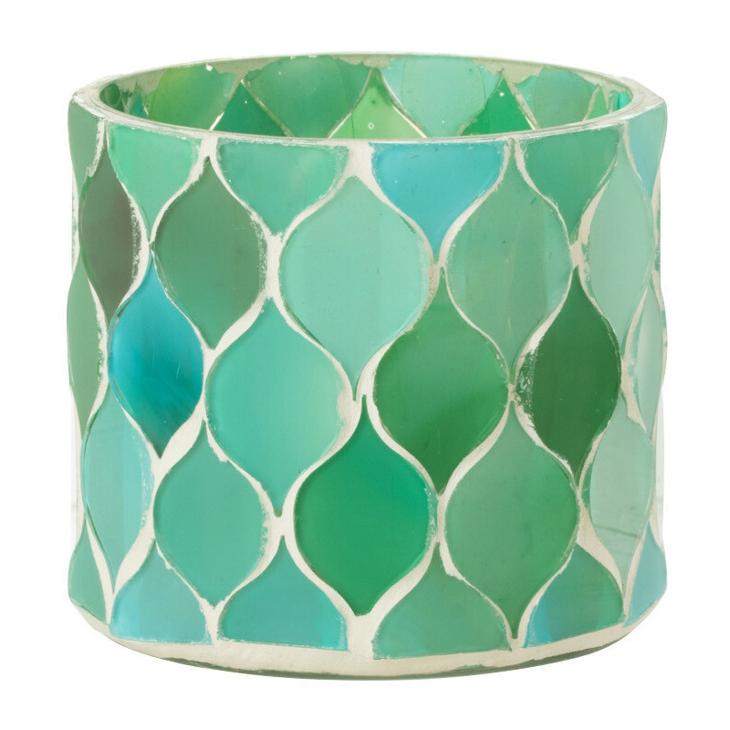 Photophore Cylindrique Diamètre 7 cm en Verre Vert Bleu Effet mosaïque Motif losanges Fira J-Line - 1