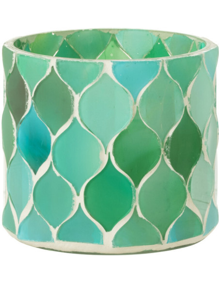 Photophore Cylindrique Diamètre 7 cm en Verre Vert Bleu Effet mosaïque Motif losanges Fira J-Line - 1