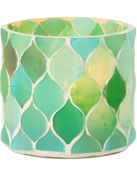 Photophore Cylindrique Diamètre 7 cm en Verre Vert Bleu Effet mosaïque Motif losanges Fira J-Line - 2