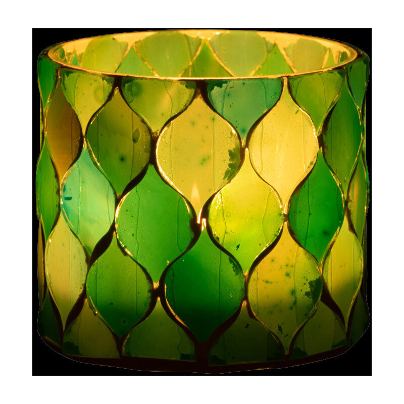 Photophore Cylindrique Diamètre 7 cm en Verre Vert Bleu Effet mosaïque Motif losanges Fira J-Line - 3