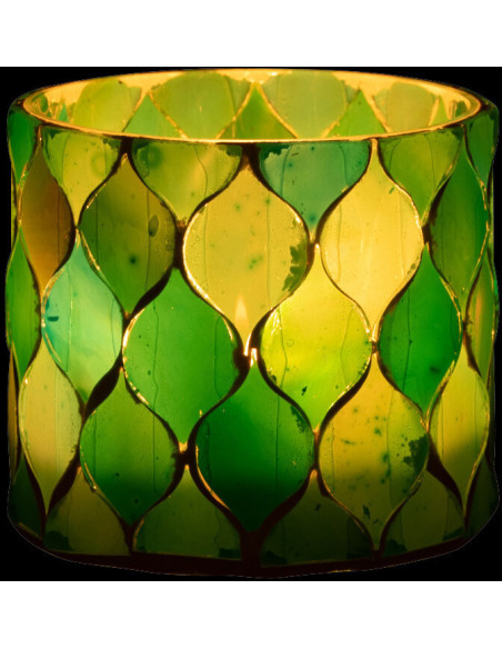 Photophore Cylindrique Diamètre 7 cm en Verre Vert Bleu Effet mosaïque Motif losanges Fira J-Line - 3