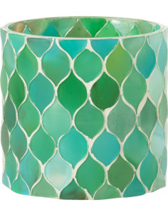 Photophore Cylindrique Diamètre 10 cm en Verre Vert Bleu Effet mosaïque Motif losanges Fira - 1