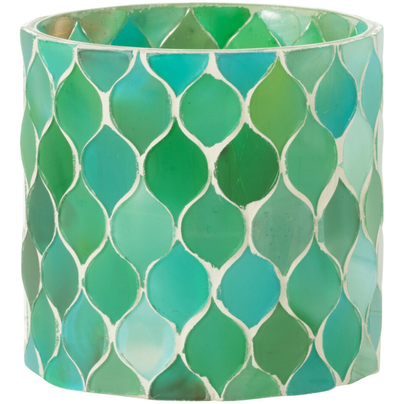 Photophore Cylindrique Diamètre 10 cm en Verre Vert Bleu Effet mosaïque Motif losanges Fira - 1