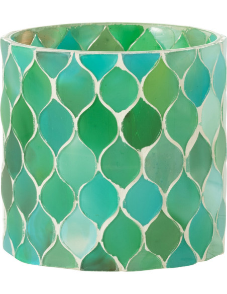 Photophore Cylindrique Diamètre 10 cm en Verre Vert Bleu Effet mosaïque Motif losanges Fira - 1