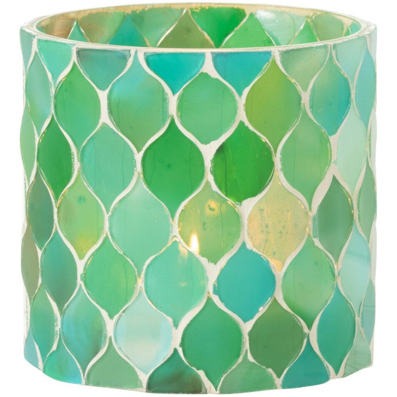 Photophore Cylindrique Diamètre 10 cm en Verre Vert Bleu Effet mosaïque Motif losanges Fira - 2