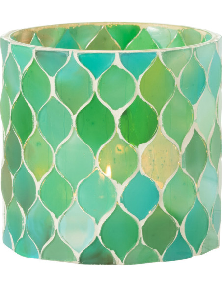 Photophore Cylindrique Diamètre 10 cm en Verre Vert Bleu Effet mosaïque Motif losanges Fira - 2