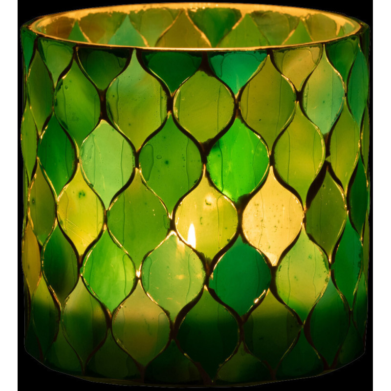 Photophore Cylindrique Diamètre 10 cm en Verre Vert Bleu Effet mosaïque Motif losanges Fira - 3