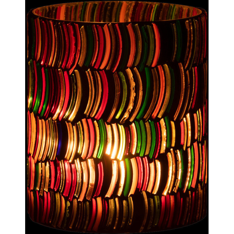 Photophore Cylindrique Diamètre 10 cm en Verre Effet mosaïque Motif courbes Milina - 3