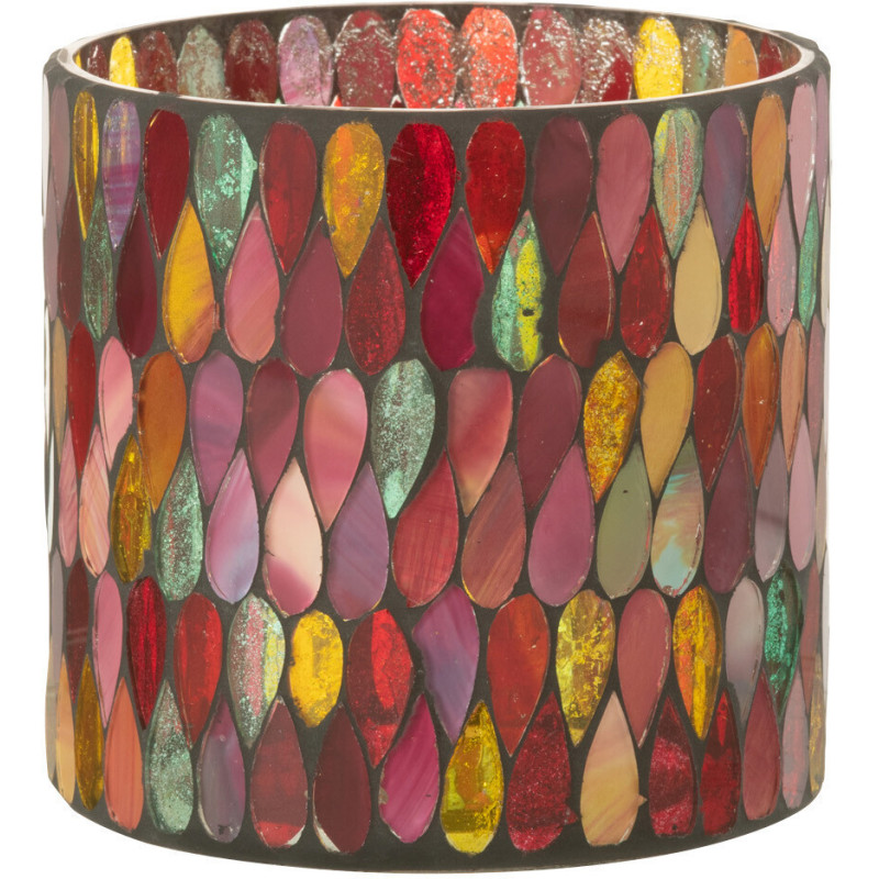 Photophore Cylindrique Diamètre 10 cm en Verre Effet mosaïque Motif gouttes Alverni - 1