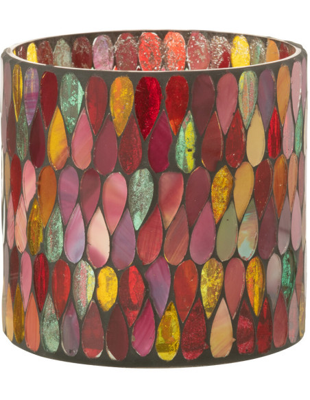Photophore Cylindrique Diamètre 10 cm en Verre Effet mosaïque Motif gouttes Alverni - 1