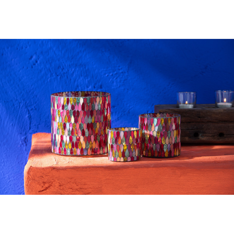 Photophore Cylindrique Diamètre 10 cm en Verre Effet mosaïque Motif gouttes Alverni - 2