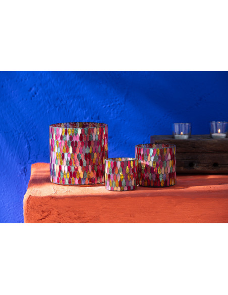 Photophore Cylindrique Diamètre 10 cm en Verre Effet mosaïque Motif gouttes Alverni - 2